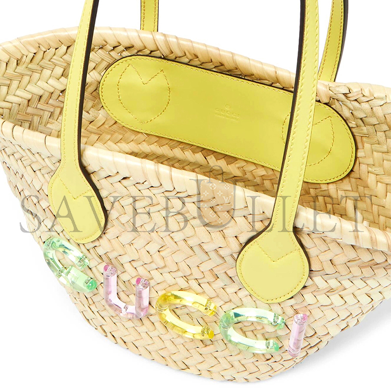 G*u*i mini straw tote with G*u*i logo 782381 (20.5*19.5*13cm)